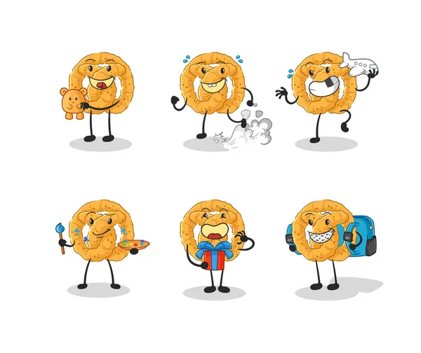 Pretzel Children Group Character Cartoon Mascot Vecto — Stok Vektör