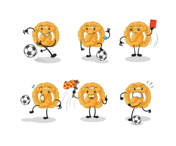 Pretzel Football Group Character Cartoon Mascot Vecto — Stock Vector