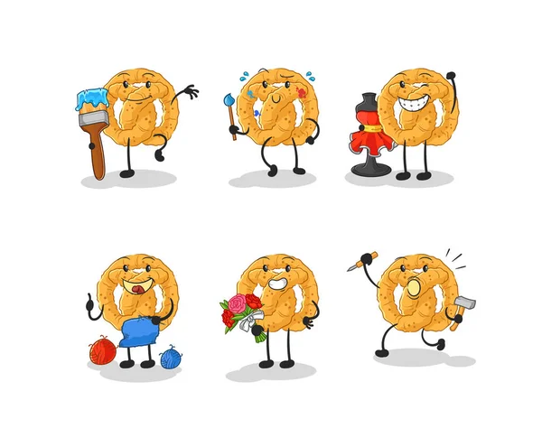 Pretzel Artist Group Character Cartoon Mascot Vecto — Stok Vektör