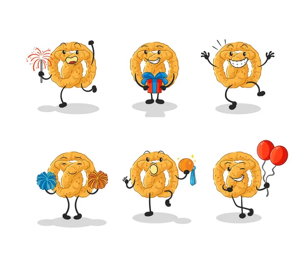Pretzel Celebration Set Character Cartoon Mascot Vecto — Stok Vektör