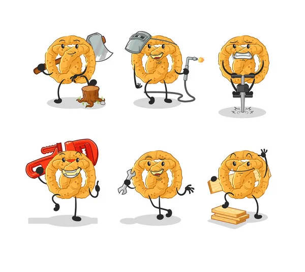 Pretzel Worker Set Character Cartoon Mascot Vecto — Stok Vektör