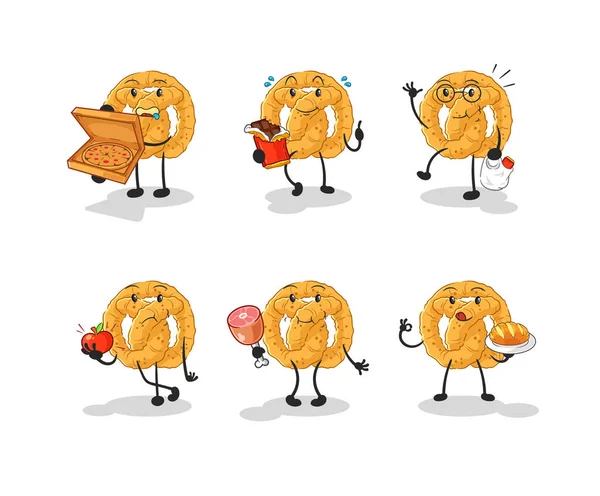 Pretzel Food Set Character Cartoon Mascot Vecto — Stok Vektör