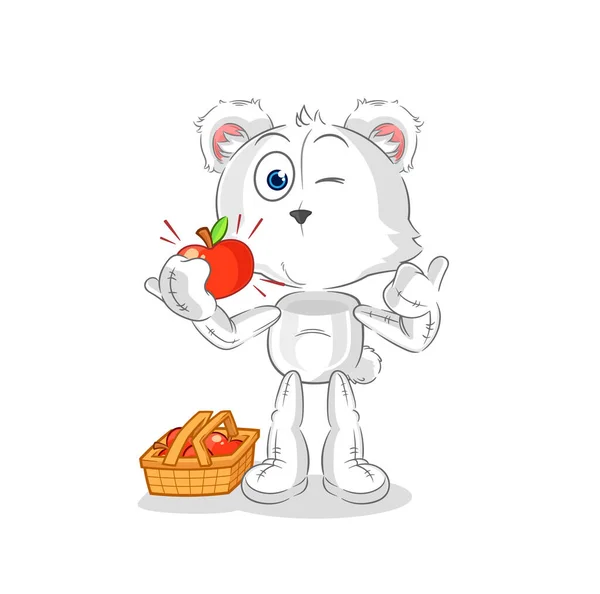 Polar Bear Eating Apple Illustration Character Vecto — Stock Vector