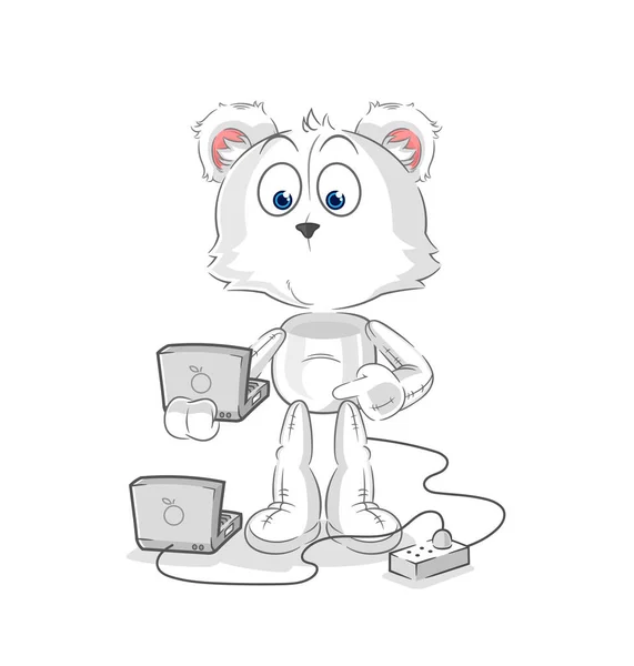 Polar Bear Laptop Mascot Cartoon Vecto — Stok Vektör