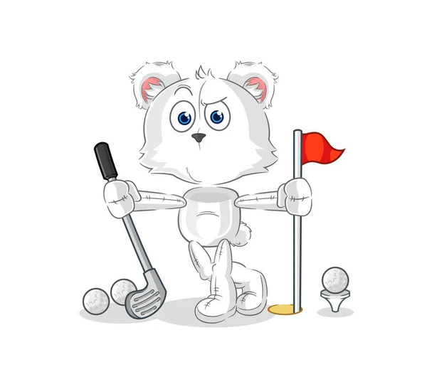 ホッキョクグマがゴルフをしてる 漫画のキャラクター — ストックベクタ