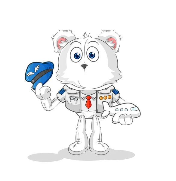 Polar Bear Pilot Mascot Cartoon Vecto — Vector de stock