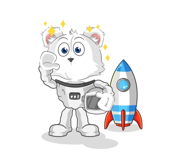 Polar Bear Astronaut Waving Character Cartoon Mascot Vecto — Stock Vector