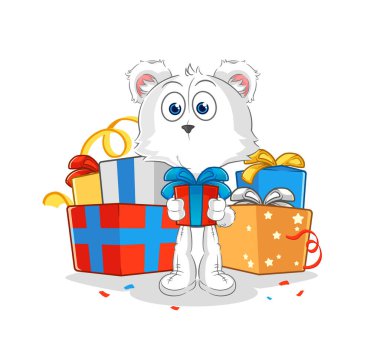the polar bear give gifts mascot. cartoon vecto