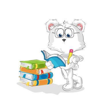 the polar bear studying mascot. cartoon vecto