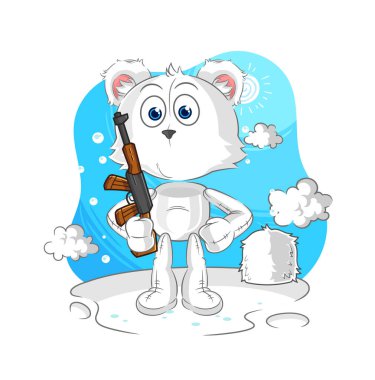 the polar bear soldier in winter. character mascot vecto