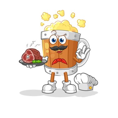 the beer mug chef with meat mascot. cartoon vecto