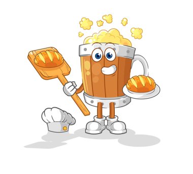 the beer mug baker with bread. cartoon mascot vecto