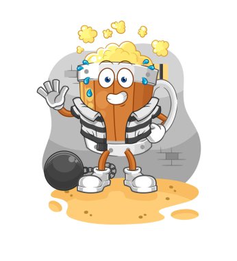 the beer mug criminal in jail. cartoon characte