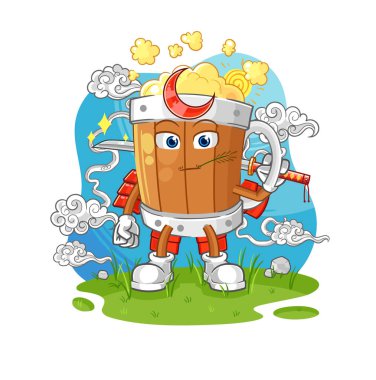 the beer mug samurai cartoon. cartoon mascot vecto