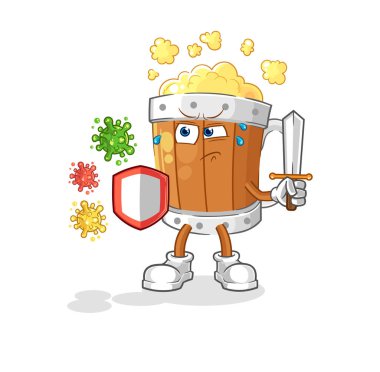 the beer mug against viruses cartoon. cartoon mascot vecto