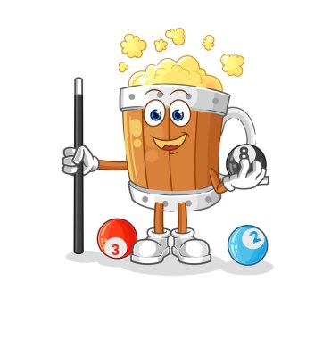 the beer mug plays billiard character. cartoon mascot vecto
