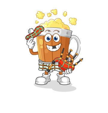 the beer mug scottish with bagpipes vector. cartoon characte