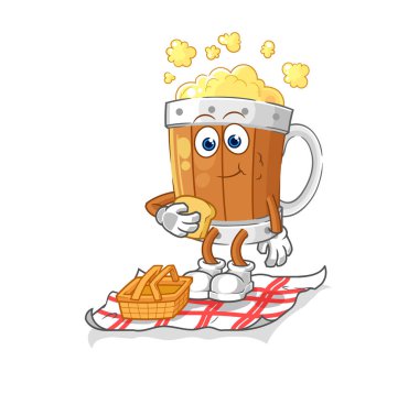 the beer mug on a picnic cartoon. cartoon mascot vecto