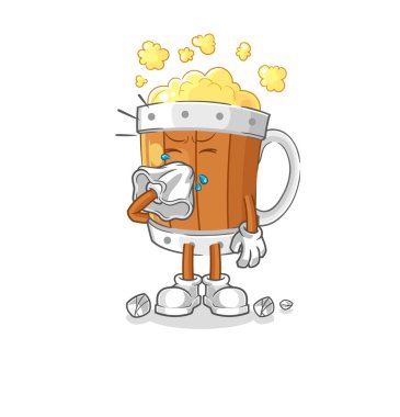 the beer mug blowing nose character. cartoon mascot vecto