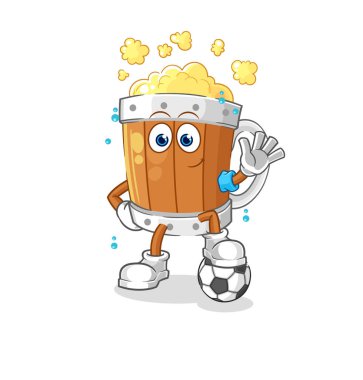 the beer mug playing soccer illustration. character vecto
