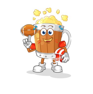 the beer mug playing rugby character. cartoon mascot vecto