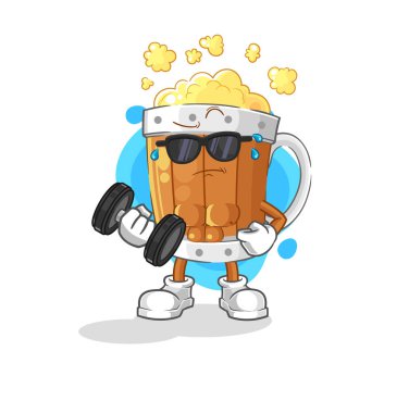 the beer mug lifting dumbbell vector. cartoon characte