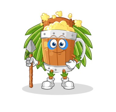 the beer mug tribal man mascot. cartoon vecto