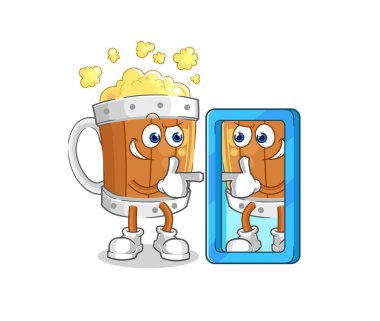 the beer mug looking into mirror cartoon. cartoon mascot vecto