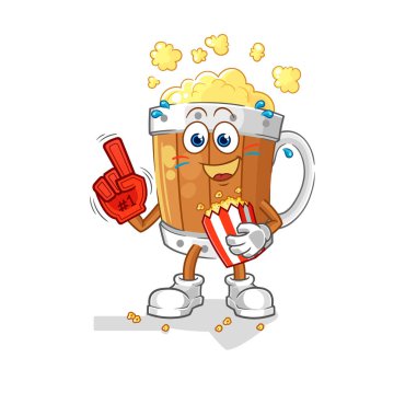 the beer mug fan with popcorn illustration. character vecto