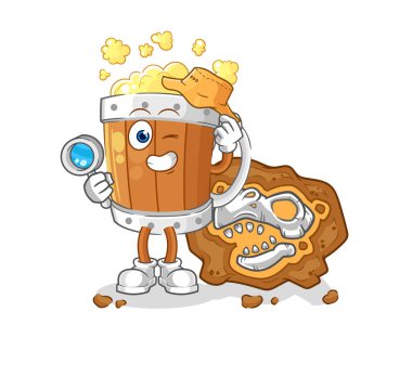 the beer mug archaeologists with fossils mascot. cartoon vecto