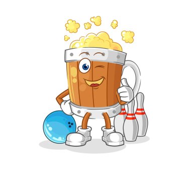 the beer mug play bowling illustration. character vecto
