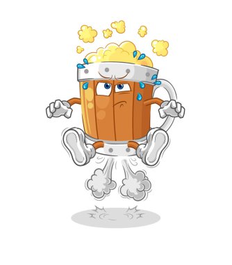 the beer mug fart jumping illustration. character vecto