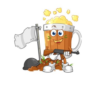 the beer mug army character. cartoon mascot vecto