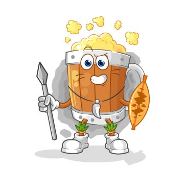 the beer mug african tribal fighter mascot. cartoon vecto