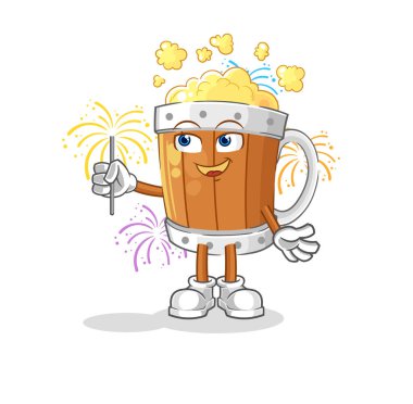 the beer mug with fireworks mascot. cartoon vecto