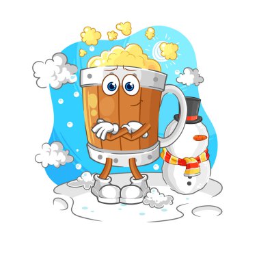 the beer mug in cold winter character. cartoon mascot vecto