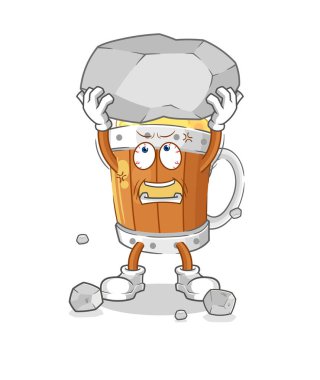 the beer mug lifting rock cartoon character vecto