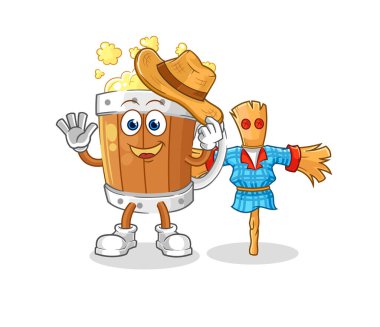 the beer mug with scarecrows cartoon character vecto