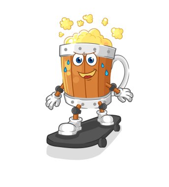 the beer mug riding skateboard cartoon character vecto