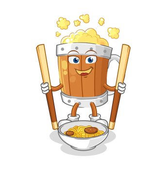 the beer mug eat noodle cartoon. character mascot vecto