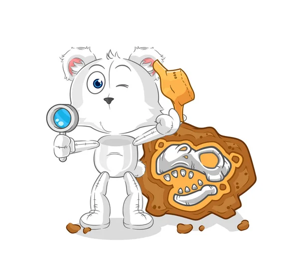 Polar Bear Archaeologists Fossils Mascot Cartoon Vecto — Vetor de Stock