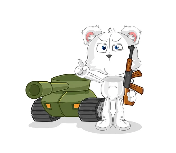 Polar Bear Soldier Tank Character Cartoon Mascot Vecto — Stok Vektör