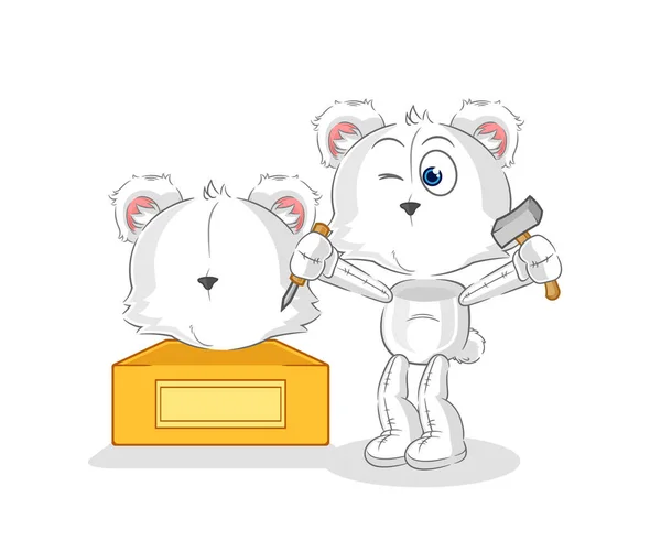Polar Bear Sculptor Character Cartoon Mascot Vecto — Stockvector