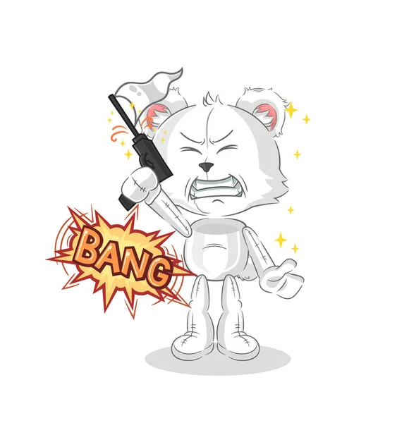 Polar Bear Warning Shot Mascot Cartoon Vecto — Stockvector