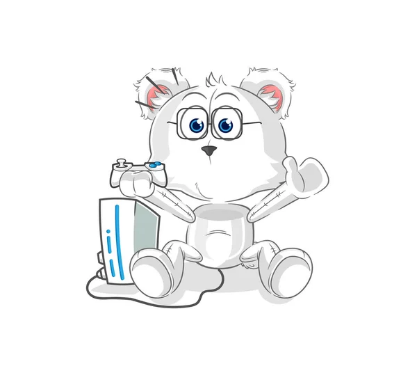 Polar Bear Playing Video Games Cartoon Characte — ストックベクタ