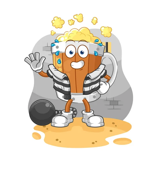 Beer Mug Criminal Jail Cartoon Characte — Stock Vector