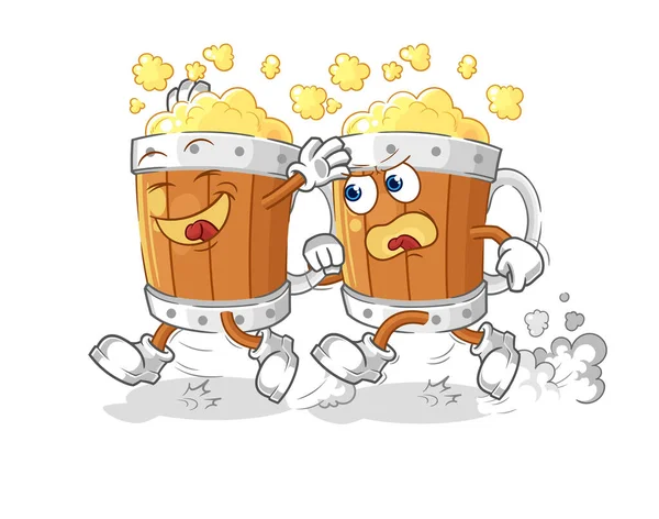 Beer Mug Play Chase Cartoon Cartoon Mascot Vecto — Stock Vector