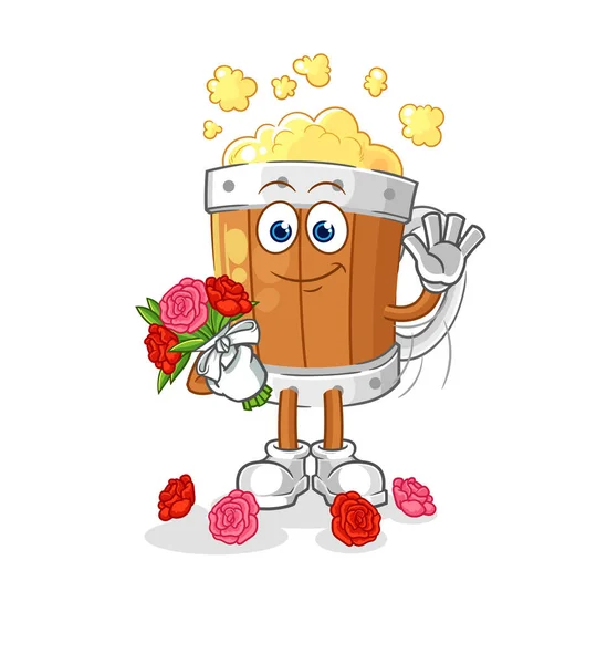 Beer Mug Bouquet Mascot Cartoon Vecto — Vetor de Stock