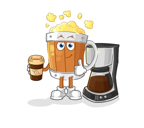 Beer Mug Drinking Coffee Illustration Character Vecto — Archivo Imágenes Vectoriales