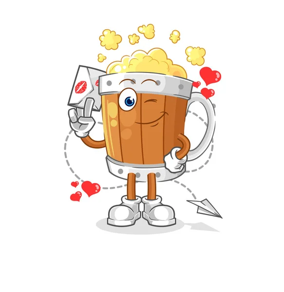 Beer Mug Hold Love Letter Illustration Character Vecto — 图库矢量图片